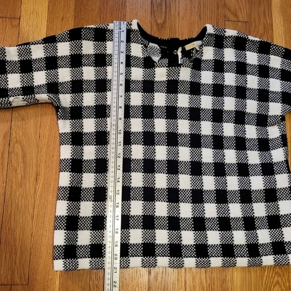 Maje Black & White Buffalo Check/Gingham/Plaid Cropped Sweater, Sz 2/US M - Picture 8 of 11